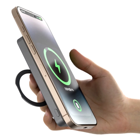 Dudao K28 10000 mAh PD 22,5 W MagSafe Powerbank mit Metallgehäuse und Ringständer - Grau