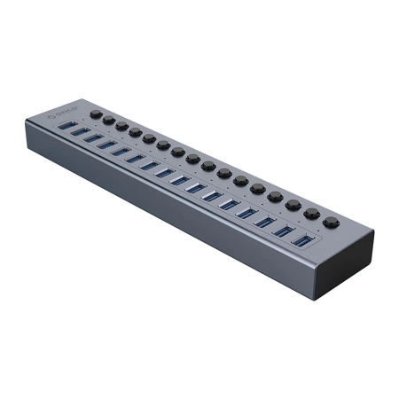 HUB 16-portowy z włącznikiem USB-A 3.0 - szary