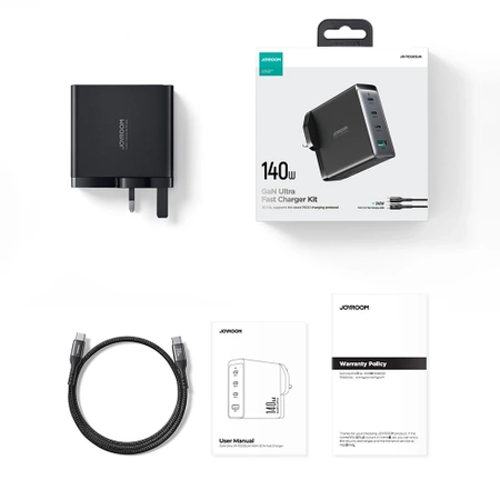 GaN charger UK Joyroom JR-TCG05UK 140W 3x USB-C USB-A + USB-C / USB-C cable 240W 1.2m