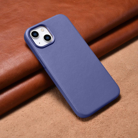 iCarer Case Leather genuine leather case cover for iPhone 14 Plus light purple (MagSafe compatible)