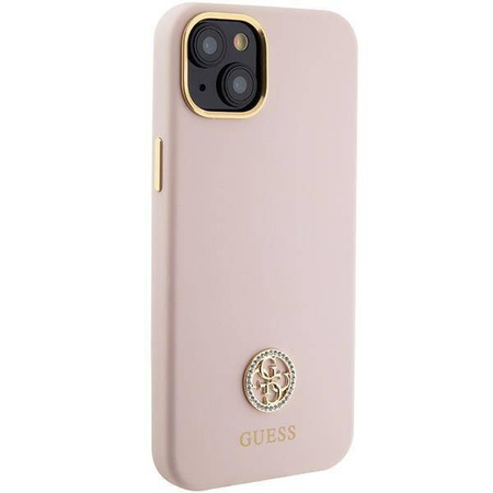 Guess Silikon Logo Strass 4G Hülle für iPhone 15 - Hellrosa