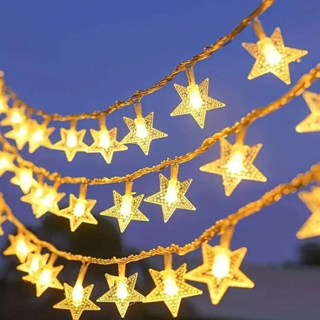 Lampki choinkowe LED snowflake/star - 10m/80 lampek ciepłe białe/warm white zasilane bat. 3xAA EHD-LS06