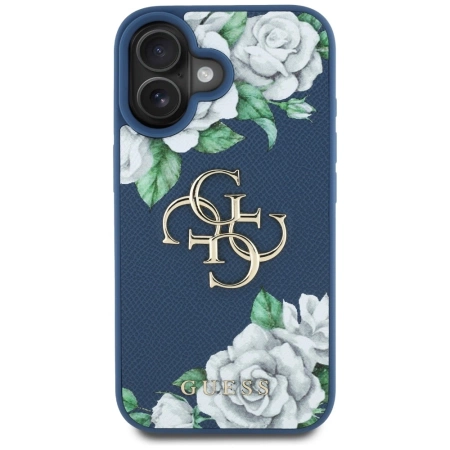 Guess Grained Roses Big 4G Logo Hülle für iPhone 16 - Blau
