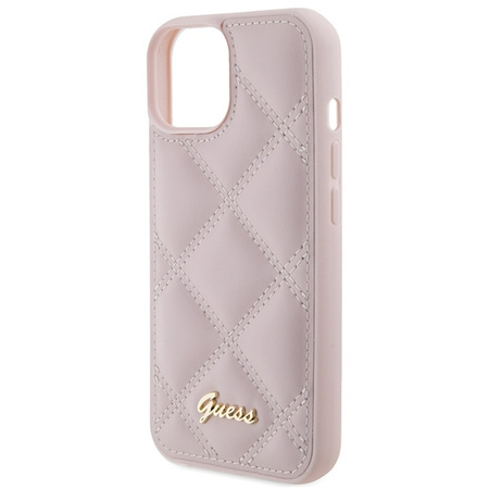 Etui Guess Quilted Metal Logo na iPhone 15 - różowe