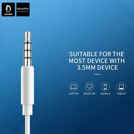 SŁUCHAWKI UNIWERSALNE DENMEN JACK 3,5 CALA BIAŁE DOUSZNE DR05