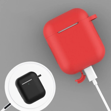 Case für AirPods Pro 2 / AirPods Pro Silikon-Softcase für Kopfhörer + Schlüsselanhänger Karabinerverschluss-Anhänger schwarz (Case D)
