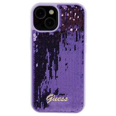 Guess Pailletten-Schriftzug-Metallgehäuse für iPhone 15 – Lila