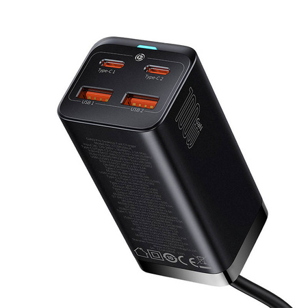 Baseus GaN3 Pro 2xUSB-C + 2xUSB wall charger, 100W (black)