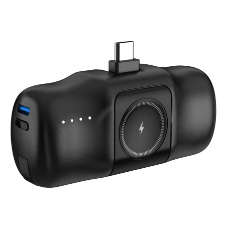 Wozinsky WF16-YCS 5000 mAh 15 W USB-C Mini-Powerbank mit integriertem USB-C-Kabel und Apple Watch Ladegerät – Schwarz