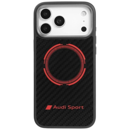 Audi RSQ Carbon Fiber Sport Red Circle MagSafe Case für iPhone 17 Pro Max – Schwarz