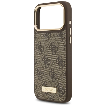 Etui Guess 4G Logo Plate MagSafe na iPhone 17 Pro Max - brązowe