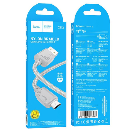 HOCO kabel USB A do Micro USB 2,4A X113 1 m szary