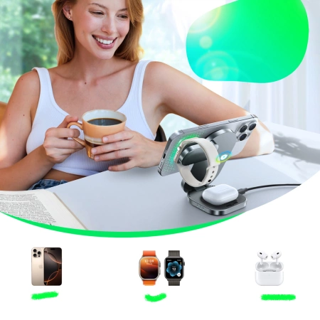 Ładowarka indukcyjna Joyroom JR-W17 Qi 3w1 bezprzewodowa - czarna