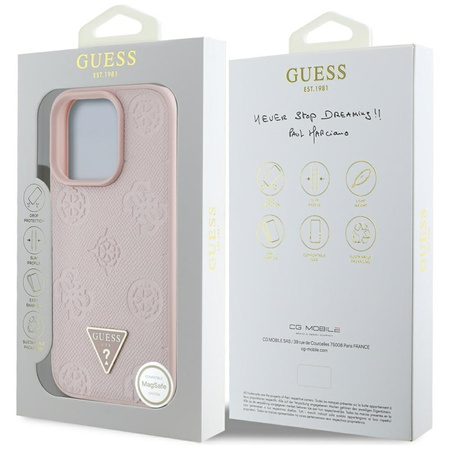 Guess Grained Hot Stamp Peony Triangle Logo MagSafe - Etui do iPhone 16 Pro Max (różowy)