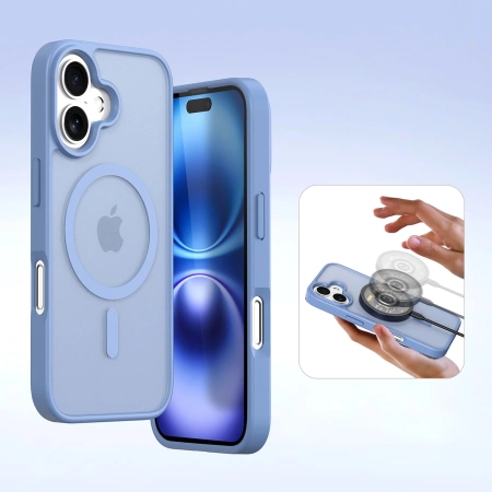 Etui skórzane Dux Ducis Lawa na iPhone 16 z odłączanym portfelem magnetycznym - błękitne