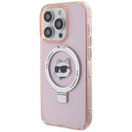Karl Lagerfeld KLHMP15XHMRSCHP iPhone 15 Pro Max 6,7&quot; rosa/rosa Hardcase Ringständer Choupette Head MagSafe