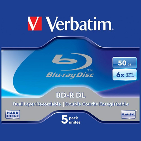 Płyty Blue-ray Verbatim 50GB 6X BD-R DL 5szt szary 43748