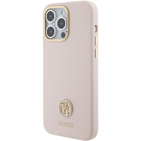 Guess Silicone Logo Strass 4G Case for iPhone 15 Pro Max - Pink