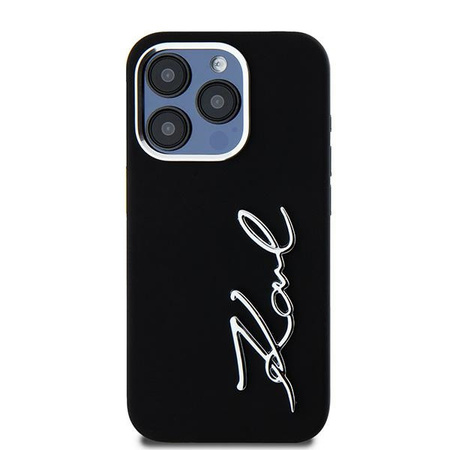 Original Handyhülle IPHONE 15 PRO MAX Karl Lagerfeld Silicone Metal Script Logo schwarz