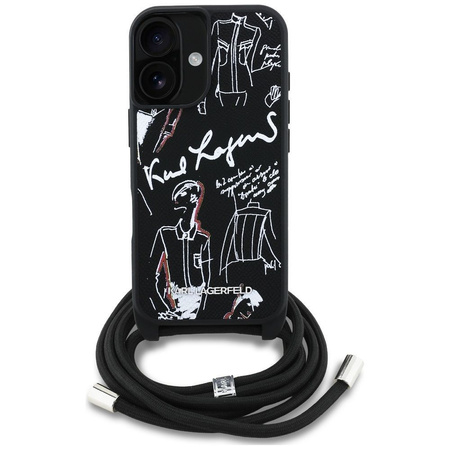 KARL LAGERFELD futerał do IPHONE 16 KLHCP16SPGGRMPCK kompatybilny z MagSafe (CRSSBY Grained PU W/ Pattern & Logo) czarny