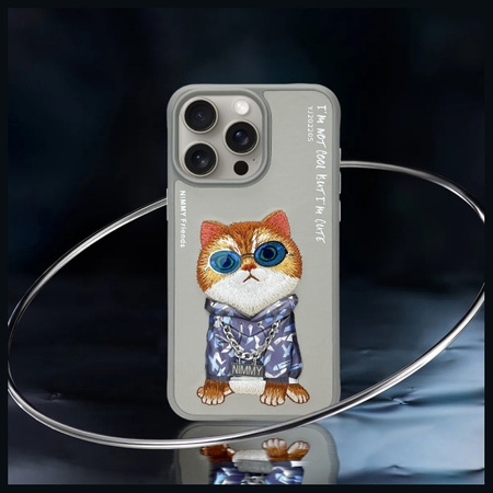 Nimmy etui iPhone 15 Pro 6.1" szary/gray  Glasses Cool Cat