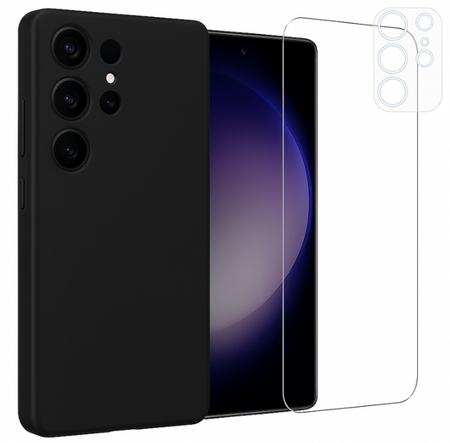 Etui do Samsung S25 Ultra czarne + Szkło na ekran + Szkło na aparat