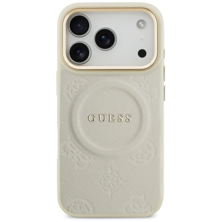 Guess Peony Hot Stamp MagSafe Case für iPhone 17 Pro - Beige