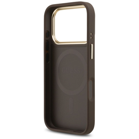 GUESS futerał do IPHONE 17 Pro kompatybilny z MagSafe GUHMP17LPGCRMDEW (PU W/ Grained Strass Logo) brązowy