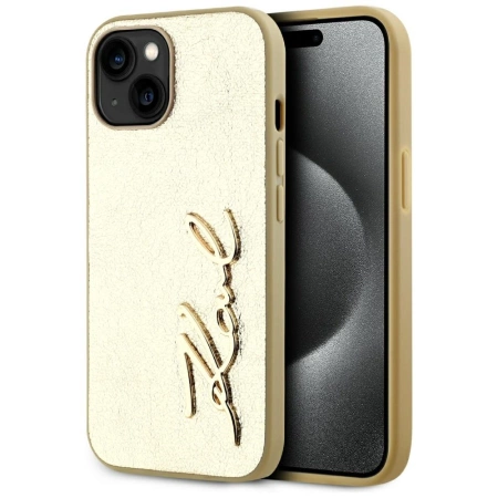 Karl Lagerfeld Wrinkled Metal Signature iPhone 15 Case - Gold