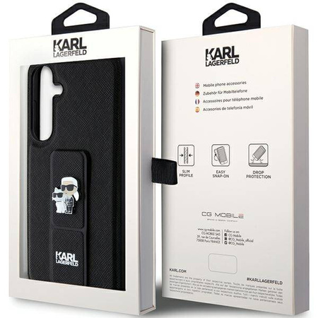 Oryginalne Etui KARL LAGERFELD hardcase Gripstand Saffiano Karl&Choupette Pins KLHCS24MGSAKCPK do Samsung Galaxy S24 Plus czarny