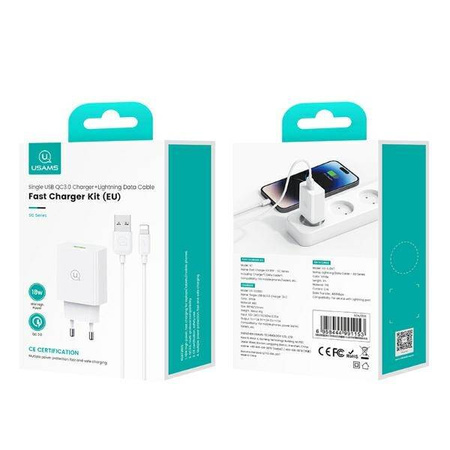 USAMS Ład. siec. QC3.0 18W Lightning2.1A 1m Fast Charging biały/white SC series (CC083)