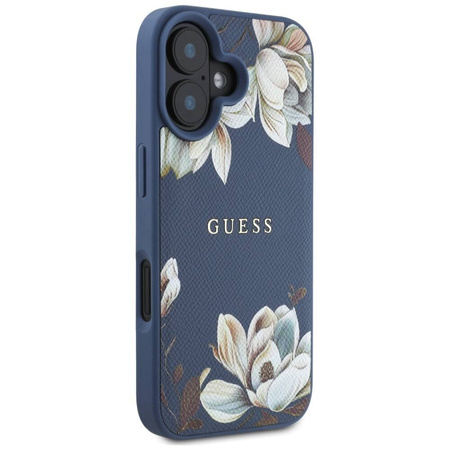 Case IPHONE 16 Guess Grained Printed Flower Pattern MagSafe blue