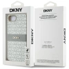 DKNY iPhone 16e Hülle mit wiederholtem Texturmuster und farblich abgestimmten Streifen – Beige