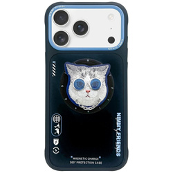 Etui Nimmy Glasses Cool Cat MagSafe do iPhone 17 Pro czarno niebieski