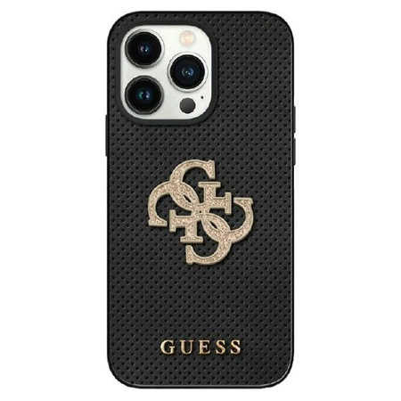 Guess Leather Perforated 4G Glitter Logo case for iPhone 15 - black