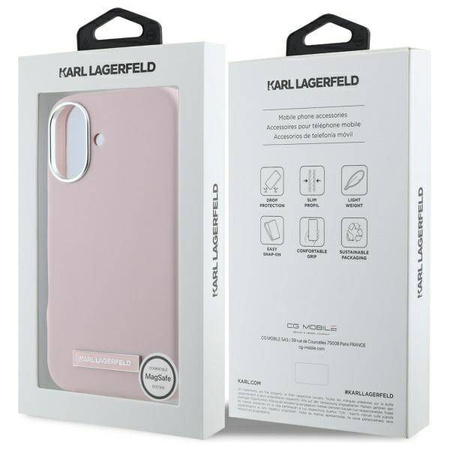 Karl Lagerfeld nakładka do iPhone 16 6,1" KLHMP16SPGMSRPP różowa Hardcase FW Metal Plate MagSafe