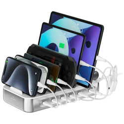 Stacja ładująca 4smarts Team 100W        5xUSB-C z zestawem 6 kabli srebrny