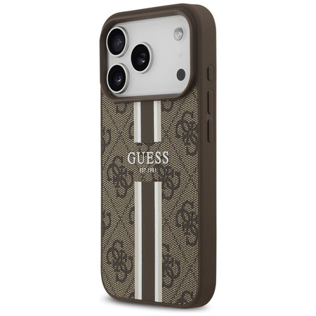 GUESS futerał do IPHONE 17 Pro kompatybilny z MagSafe GUHMP17LP4RPSW (4G Printed Stripes) brązowy