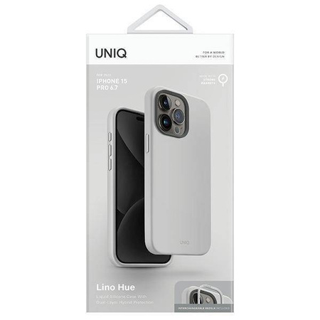 Etui APPLE IPHONE 15 PRO MAX UNIQ Lino Hue Magclick Charging jasnoszare