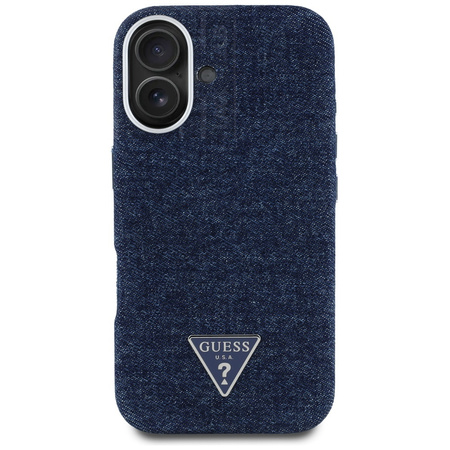 Original Case IPHONE 16 Guess Denim Triangle Logo MagSafe blue