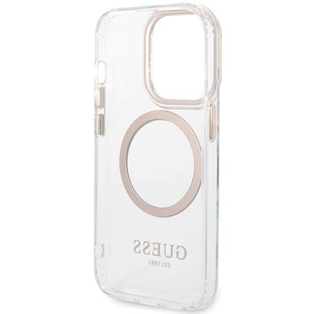 Oryginalne Etui IPHONE 15 PRO Guess Hard Case Metal Outline Magsafe złote