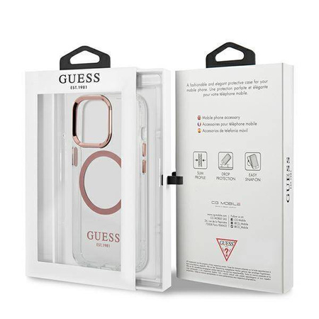 Oryginalne Etui IPHONE 13 PRO Guess Hard Case Metal Outline Magsafe (GUHMP13LHTRMP) różowe