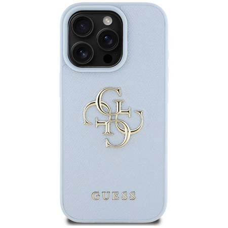 Case IPHONE 16 PRO MAX Guess Grained Big 4G Logo Small Classic Logo blue