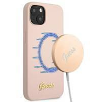 Guess GUHMP13MLSLMGLP iPhone 13 6.1 "Hellrosa / Hellrosa Hardcase Silikonschrift Gold Logo Magsafe
