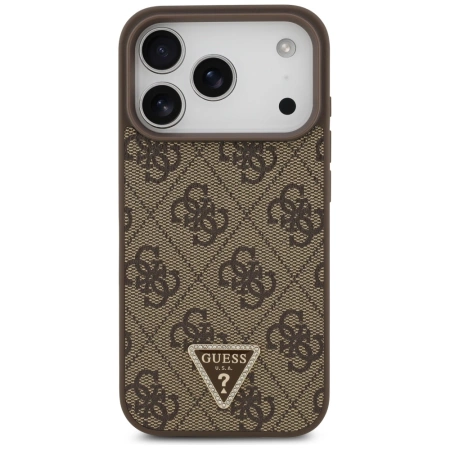 Etui Guess Leather 4G Triangle Strass MagSafe na iPhone 17 Pro - brązowe