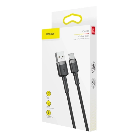 Baseus Cafule Cable - Kabel do ładowania i transmisji danych USB do USB-C 3 A, 0.5 m (szary/czarny)