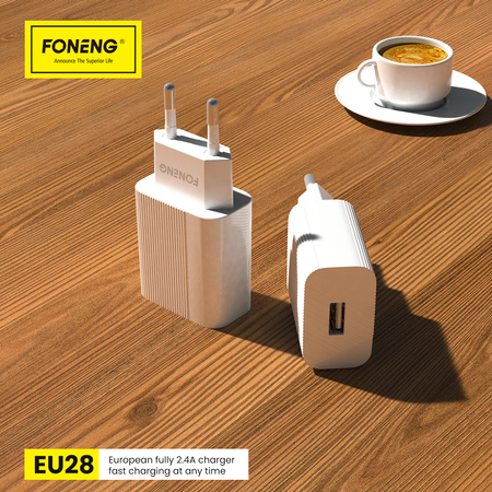 Foneng Ładowarka sieciowa EU28 - USB - 2,4A z kablem USB na Typ C biała