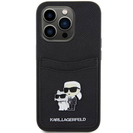 Etui Karl Lagerfeld Saffiano Cardslot Karl&Choupette Metal Pin do iPhone 15 Pro - czarne