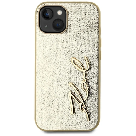 Etui Karl Lagerfeld Wrinkled Metal Signature na iPhone 15 - złote