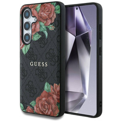 Original Handyhülle SAMSUNG GALAXY S25 Guess Leather 4G Flowers Print Metal Classic Logo MagSafe schwarz